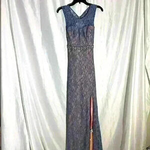 Long Lavender dress  With Beaded Waist, High Slit, With Open Back